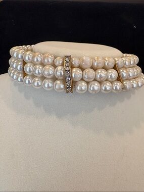 Ivory Pearl Multi-Strand Choker Necklace with Gold Accents